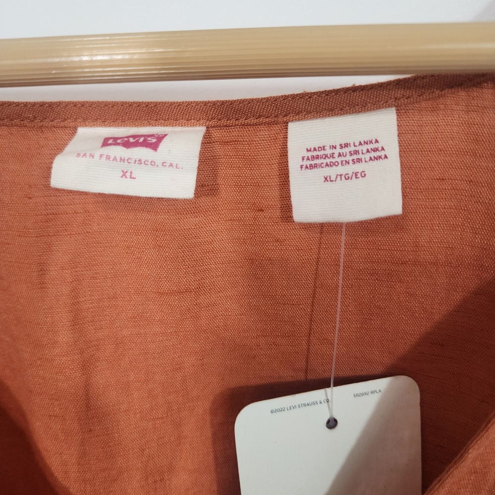 Levi's Linen cotton Blend Tie Front Crop Top XL Orange Puff Sleeve Boho - Picture 3 of 9